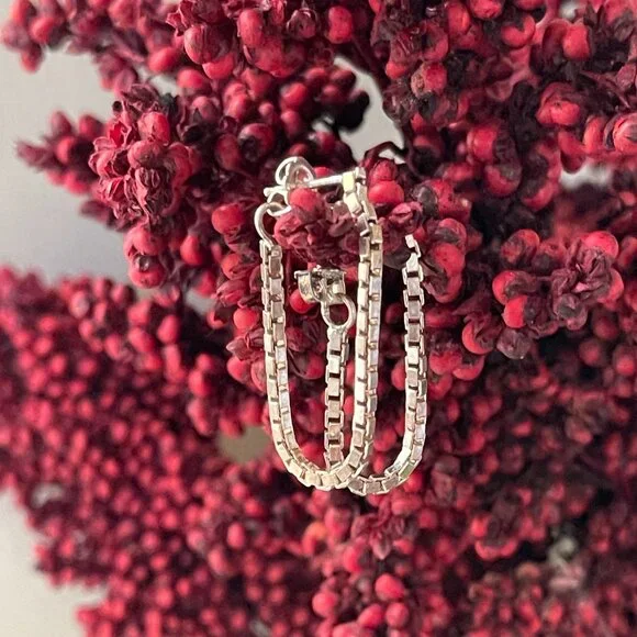 Sterling Silver Box Chain Dangle Earrings-NEW - Picture 6 of 15